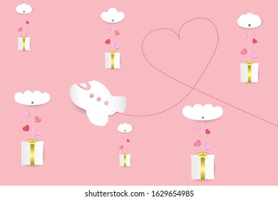 EPS 10 vector. Paper cut gifts and hearts. Valentines day concept.