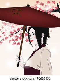 EPS 10 vector  - portrait of a geisha with umbrella