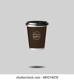eps 10 vector realistic brown cup mockup with black cover. Add your company name and logo