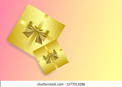 EPS 10 vector. Realistic gift boxes with golden bows with copy space.