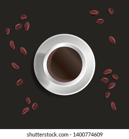 EPS 10 vector. Realistic gradient mesh coffee cup with beans.