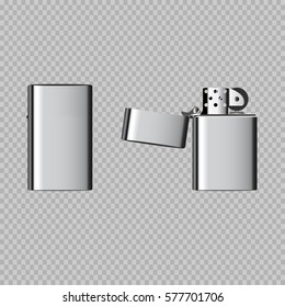 eps 10 vector realistic lighter isolated on transparent background. Two states: opened and closed lighter. Graphic illustration design element mock up. Template for web and print