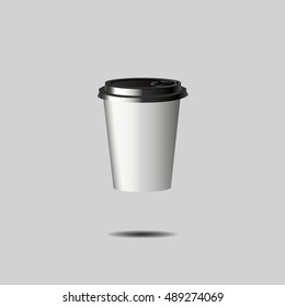eps 10 vector realistic white cup mockup with black cover. Add your company name and logo
