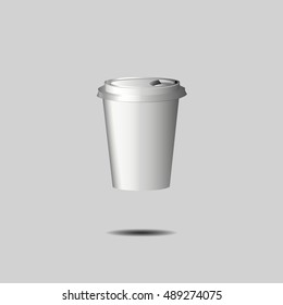 eps 10 vector realistic white paper cup mockup with cover. Add your company name and logo