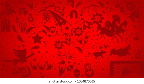 eps 10 vector red background with ornaments. Football event poster template for web and print. World soccer tournament 2018 advertising banner mock-up. Sport event presentation graphic design clip art