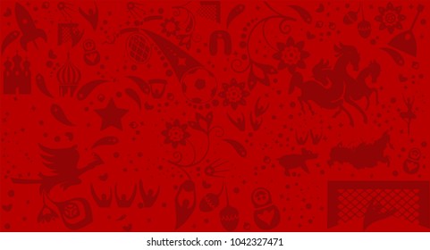 eps 10 vector red background with ornaments. Football event poster template for web and print. World soccer tournament 2018 advertising banner mock-up. Sport event presentation graphic design clip art