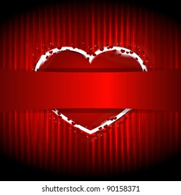 eps 10, vector red heart hidden behind the ribbon for your text on striped background