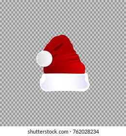 eps 10 vector red Santa hat isolated on transparent background. Editable object for holidays design. Happy New Year, Merry Christmas template. Mock-up for greeting card, discount banner, web, print