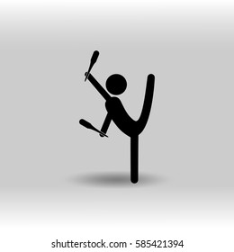 eps 10 vector Rhythmic Gymnastics Juggling club sport icon. Summer sport activity pictogram for web, print. Black athlete sign isolated on gray. Hand drawn competition symbol. Graphic design clip art