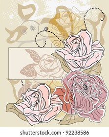 EPS 10 vector - romantic card with roses and label for text - All elements are on separate layers - easily editable