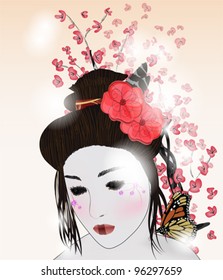 EPS 10 vector - romantic portrait of a geisha