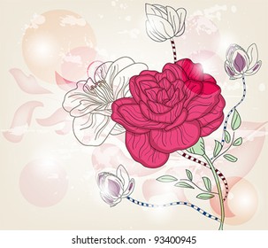 Eps 10 vector - romantic postcard with a big rose and space for text - layers separated - easily editable