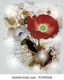 EPS 10 vector  - romantic vintage postcard with poppies painted in different styles - layers separated