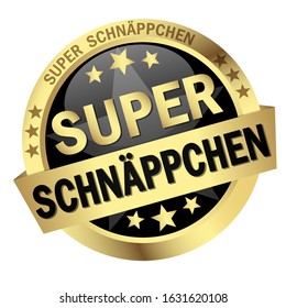 EPS 10 vector with round colored button with banner and text great bargains (in german)