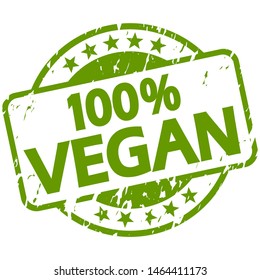 EPS 10 vector with round green colored grunge stamp with banner and text 100% vegan