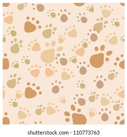 Eps 10 vector seamless pattern with pet legs' imprint in monochrome beige and brown colors