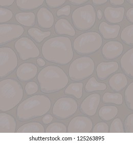 Eps 10 vector seamless pattern. Stylized stones texture. Artistic hand drawn pattern, performed with gravure hatching stroke. Cold grey and brown tints.