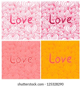 Eps 10 vector seamless pattern set with the "Love"  inscription and stylized hearts for your Valentine design