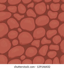 Eps 10 vector seamless pattern. Stylized stones texture of reddish tints. Artistic hand drawn pattern, performed with gravure hatching stroke.