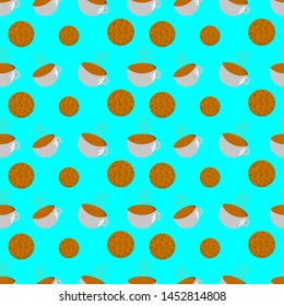 EPS 10 vector. Seamless pattern with coffee cups and cookies.