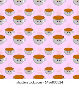 EPS 10 vector. Seamless pattern with kawaii coffee.