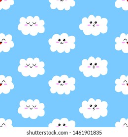 EPS 10 vector. Seamless pattern with kawaii clouds.