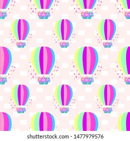 EPS 10 vector. Seamless pattern with three cute puppies on a balloon.