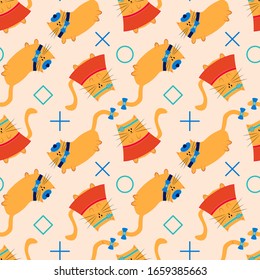 EPS 10 vector. Seamless pattern with cute girl and boy cats.