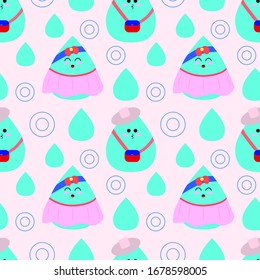 EPS 10 vector. Seamless pattern with cute kawaii raindrops.