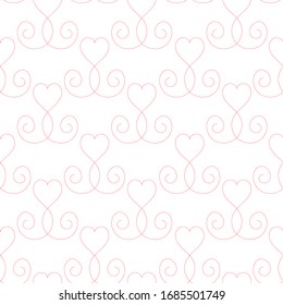 EPS 10 vector. Seamless pattern with one line hearts.	