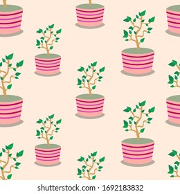 EPS 10 vector. Seamless pattern with a little tree in a pot.