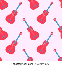 EPS 10 vector. Seamless pattern with pink guitar. Trendy pattern.