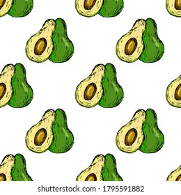 EPS 10 vector. Seamless pattern with hand drawn avocado on white background.