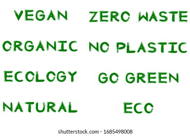 EPS 10 vector. Set of ecological words. Save the planet concept.