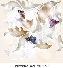 Eps 10 vector - shining invitation card with branches, butterflies and space for text - layers separated - easily editable