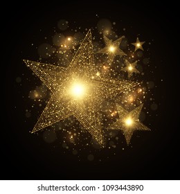 Eps 10 vector shiny sparkling golden stars with glowing lights bokeh circles abstract magical background