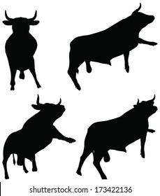 EPS 10 vector silhouettes of cattle collection in leap position