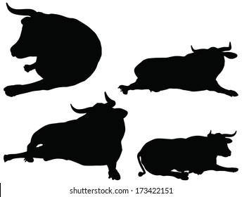 EPS 10 vector silhouettes of cattle collection in laying down position