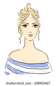 Eps 10 vector sketch of a beautiful fashionable blonde girl