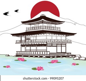 Eps 10 vector  - sketch of a beautiful japanese pagoda