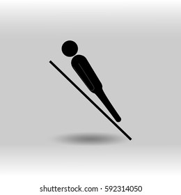 eps 10 vector Ski Jumping sport icon. Winter sport activity pictogram for web, print, mobile. Black athlete sign isolated on gray. Hand drawn competition symbol. Graphic design clip art illustration