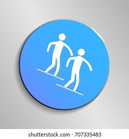 eps 10 vector Snowboard Cross sport icon. Winter activity pictogram for web, print, mobile. White athlete sign isolated on blue button. Hand drawn competition symbol. Graphic design clip art element