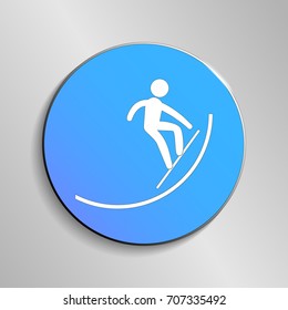 eps 10 vector Snowboard halfpipe sport icon. Winter activity pictogram for web, print, mobile. White athlete sign isolated on blue button. Hand drawn competition symbol. Graphic design clipart element