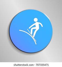 eps 10 vector Snowboard Slopestyle sport icon. Winter sport activity pictogram for web, print, mobile. White athlete sign isolated on blue button. Hand drawn competition symbol. Graphic design clipart