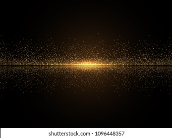 Eps 10 vector sparkling reflective golden glitter dust. Shiny glowing luxury background.    