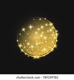 Eps 10 vector sparkling shiny golden glitter texture framed circle isolated on transparent background