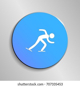 eps 10 vector Speed Skating sport icon. Winter activity pictogram for web, print, mobile. White athlete sign isolated on blue button. Hand drawn competition symbol. Graphic design clipart illustration