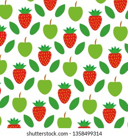 EPS 10 vector. Strawberries and apples on white background.
