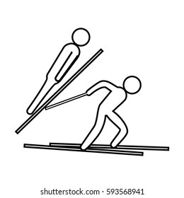 eps 10 vector thin line Nordic Combined sport icon. Winter sport activity pictogram for web, print, mobile. Black athlete sign isolated on gray. Hand drawn competition symbol. Graphic design clip art