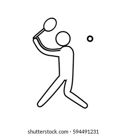 eps 10 vector thin line Tennis sport icon. Summer sport activity pictogram for web, print, mobile. Black athlete sign isolated on gray. Hand drawn competition symbol. Graphic design clip art element